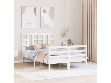 Rám postele s čelem bílý 120 x 200 cm masivní dřevo 3193917