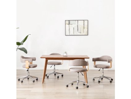 vidaXL Otočné jídelní židle 4 ks taupe ohýbané dřevo a textil 3054906