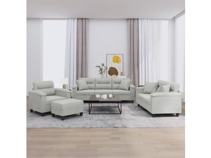 4dílná sedací souprava s polštáři světle šedá mikrovlákno 3202309
