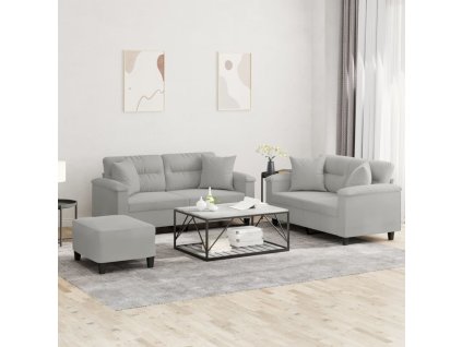 3dílná sedací souprava s polštáři světle šedá mikrovlákno 3202333