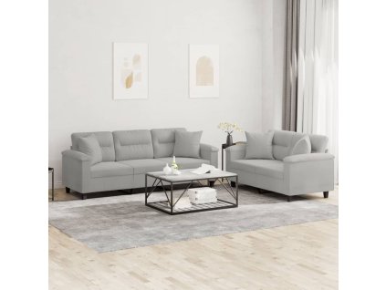 2dílná sedací souprava s polštáři světle šedá mikrovlákno 3202351