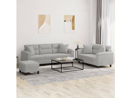 3dílná sedací souprava s polštáři světle šedá mikrovlákno 3202357