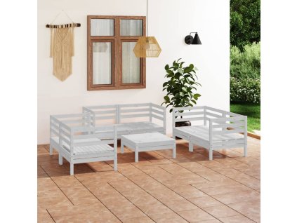 7dílná zahradní sedací souprava bílá masivní borovice 3082588