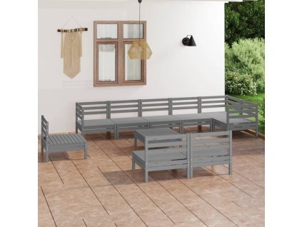 10dílná zahradní sedací souprava masivní borovice šedá 3082911