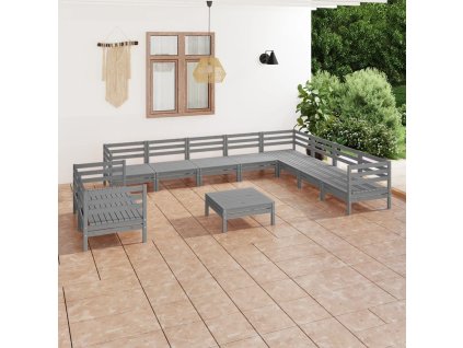 11dílná zahradní sedací souprava masivní borovice šedá 3083201
