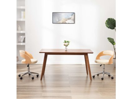 Otočné jídelní židle 2 ks krémové ohýbané dřevo a umělá kůže 3054914