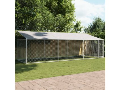 Klec pro psy se střechou a dvířky šedá 6x2x2 m pozinkovaná ocel 3209569