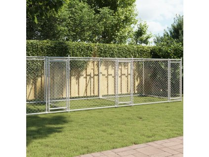 Klec pro psy s dvířky šedá 8 x 2 x 1,5 m pozinkovaná ocel 3209575