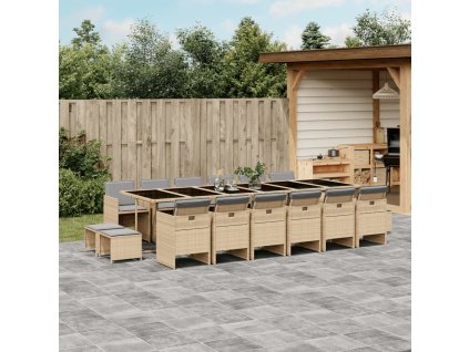 17dílný zahradní jídelní set s poduškami mix béžové polyratan 3210648