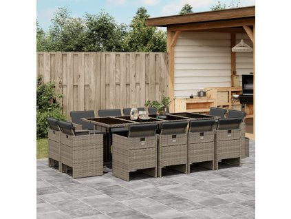 13dílný zahradní jídelní set s poduškami šedý polyratan 3210680