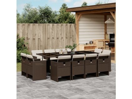 13dílný zahradní jídelní set s poduškami hnědý polyratan 3210681