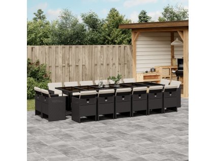 17dílný zahradní jídelní set s poduškami černý polyratan 3210702