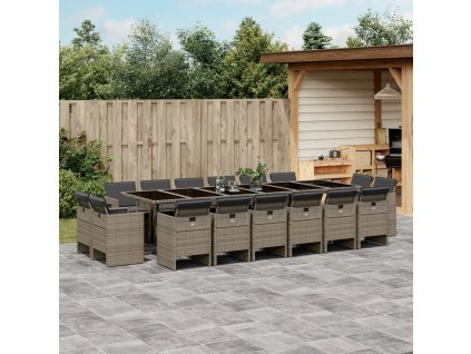 17dílný zahradní jídelní set s poduškami šedý polyratan 3210704