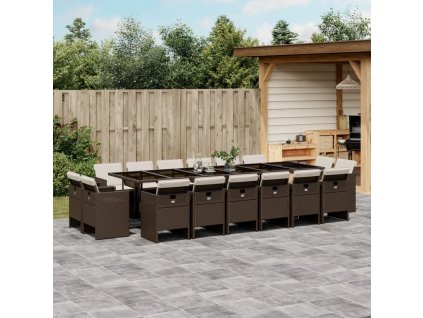 17dílný zahradní jídelní set s poduškami hnědý polyratan 3210705