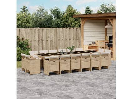 17dílný zahradní jídelní set s poduškami béžový polyratan 3210706
