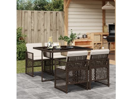 5dílný zahradní jídelní set s poduškami hnědý polyratan 3210717