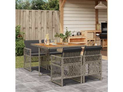 5dílný zahradní jídelní set s poduškami šedý polyratan 3210722