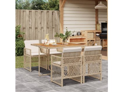 5dílný zahradní jídelní set s poduškami béžový polyratan 3210724