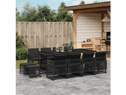 13dílný zahradní jídelní set s poduškami černý polyratan 3210799