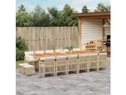 17dílný zahradní jídelní set s poduškami béžový polyratan 3210832