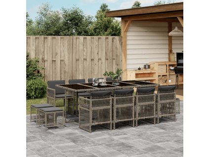 13dílný zahradní jídelní set s poduškami šedý polyratan 3210980