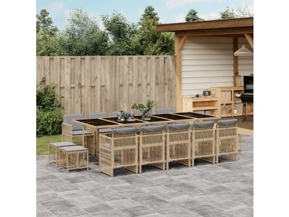 15dílný zahradní jídelní set s poduškami mix béžové polyratan 3210996