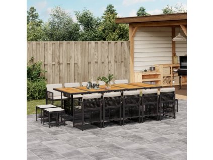 15dílný zahradní jídelní set s poduškami černý polyratan 3210999
