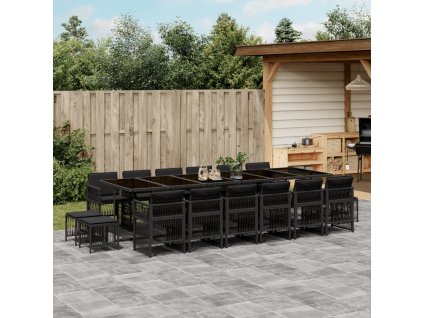 17dílný zahradní jídelní set s poduškami černý polyratan 3211003