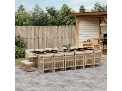 17dílný zahradní jídelní set s poduškami béžový polyratan 3211006