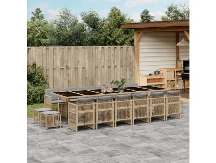 17dílný zahradní jídelní set s poduškami mix béžové polyratan 3211008