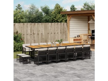 17dílný zahradní jídelní set s poduškami černý polyratan 3211011