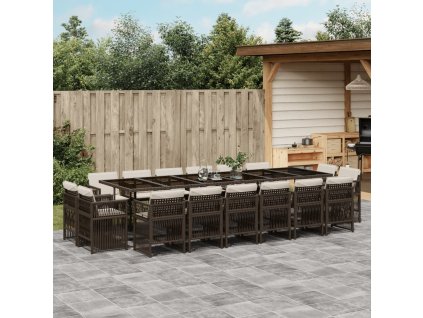 17dílný zahradní jídelní set s poduškami hnědý polyratan 3211065