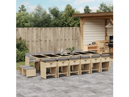 17dílný zahradní jídelní set s poduškami mix béžové polyratan 3211188