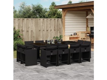 13dílný zahradní jídelní set s poduškami černý polyratan 3211219