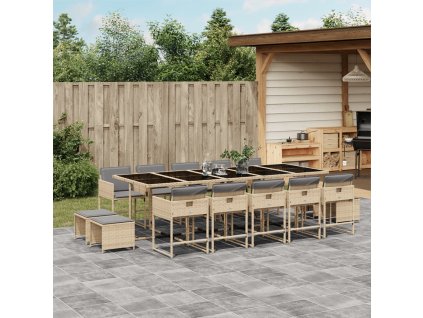 15dílný zahradní jídelní set s poduškami mix béžové polyratan 3211356