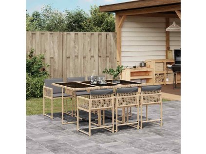 7dílný zahradní jídelní set s poduškami mix béžové polyratan 3211452