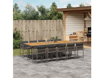 11dílný zahradní jídelní set s poduškami šedý polyratan 3211478