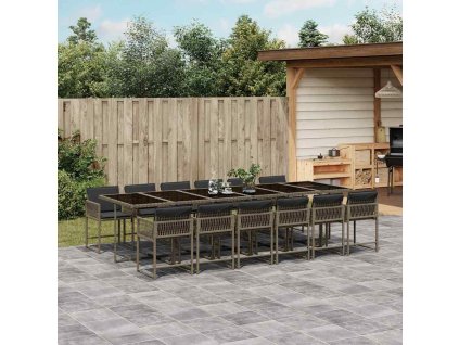 13dílný zahradní jídelní set s poduškami šedý polyratan 3211484