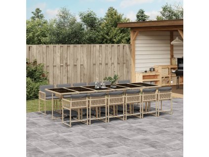 13dílný zahradní jídelní set s poduškami mix béžové polyratan 3211488