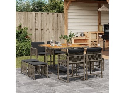 9dílný zahradní jídelní set s poduškami šedý polyratan 3211502