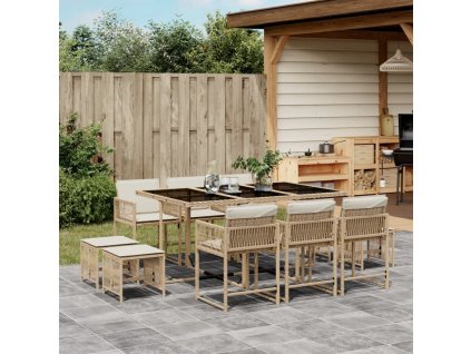 11dílný zahradní jídelní set s poduškami béžový polyratan 3211510