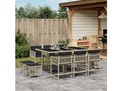 11dílný zahradní jídelní set s poduškami světle šedý polyratan 3211511