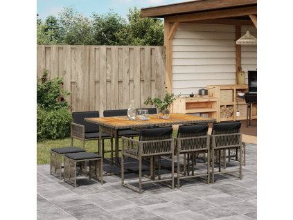 11dílný zahradní jídelní set s poduškami šedý polyratan 3211514