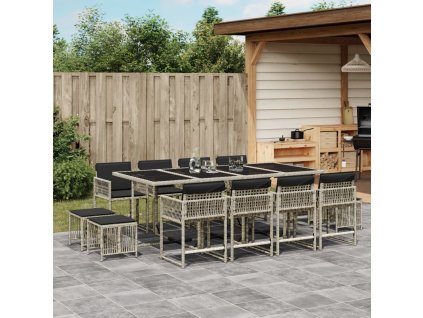 13dílný zahradní jídelní set s poduškami světle šedý polyratan 3211523