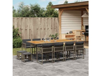 13dílný zahradní jídelní set s poduškami šedý polyratan 3211526