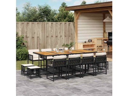 13dílný zahradní jídelní set s poduškami černý polyratan 3211527