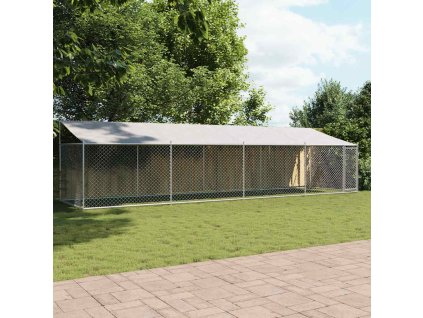 Klec pro psy se střechou a dvířky šedá 8x2x2 m pozinkovaná ocel 3209570