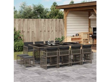 13dílný zahradní jídelní set s poduškami šedý polyratan 3211700