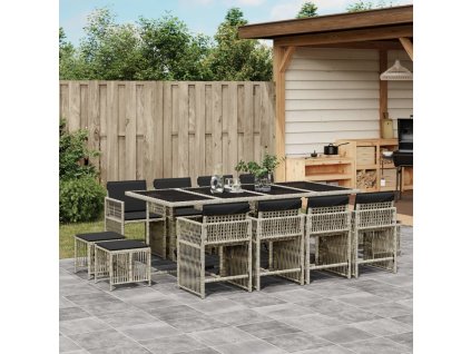 13dílný zahradní jídelní set s poduškami světle šedý polyratan 3211703