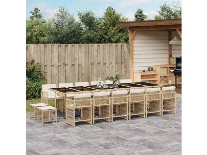 17dílný zahradní jídelní set s poduškami béžový polyratan 3211726